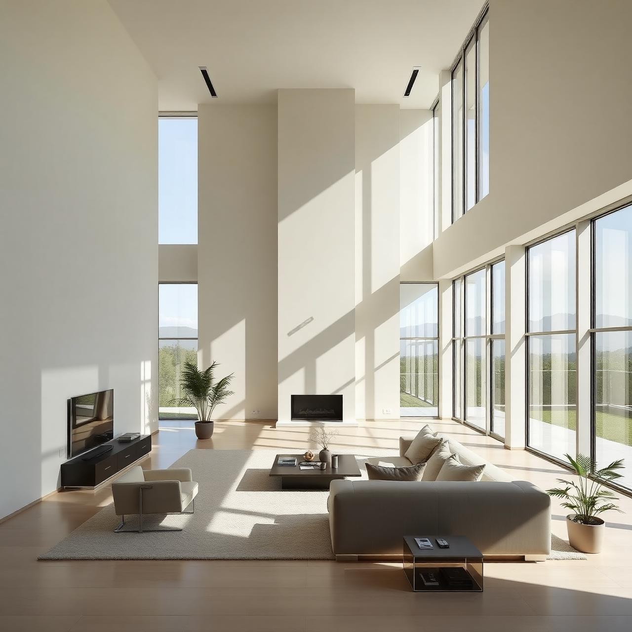 Intérieur moderne avec grandes vitres